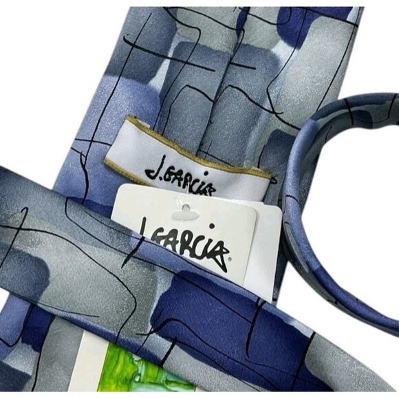 NEW J. GARCIA Men's 100% Silk Necktie DESIGNER Tie Blue Gray Art W:3.2" - Picture 2 of 5